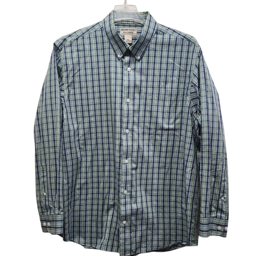 Duluth Trading Shirt Men's Button-Down Green/Blue Striped Buttonup LongSleeve XL